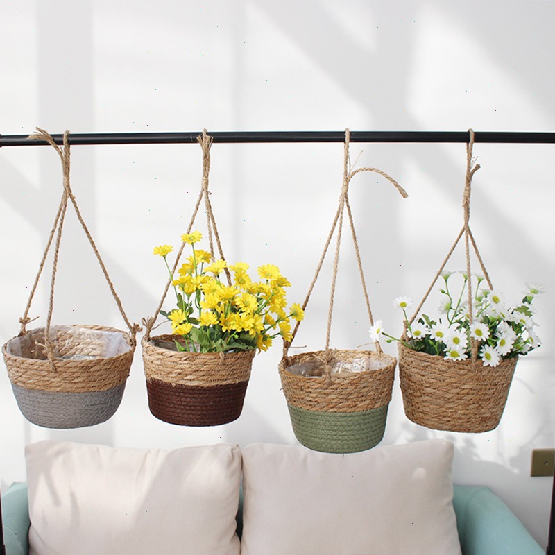 Straw Hanging Basket Flower Po - Spider Plant Hanging 评论和价格